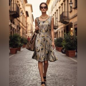 Title: Etro for Neiman Marcus Metallic Silk Drop-Waist Dress Italian size 44